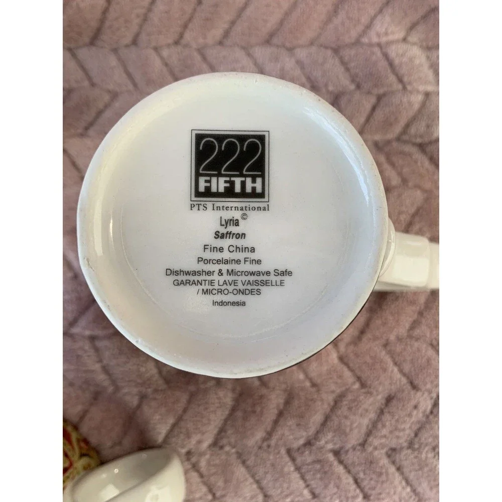 Lyria Saffron By 222 FIFTH 3 Mugs Scalloped Edges Floral Mandala Type design New